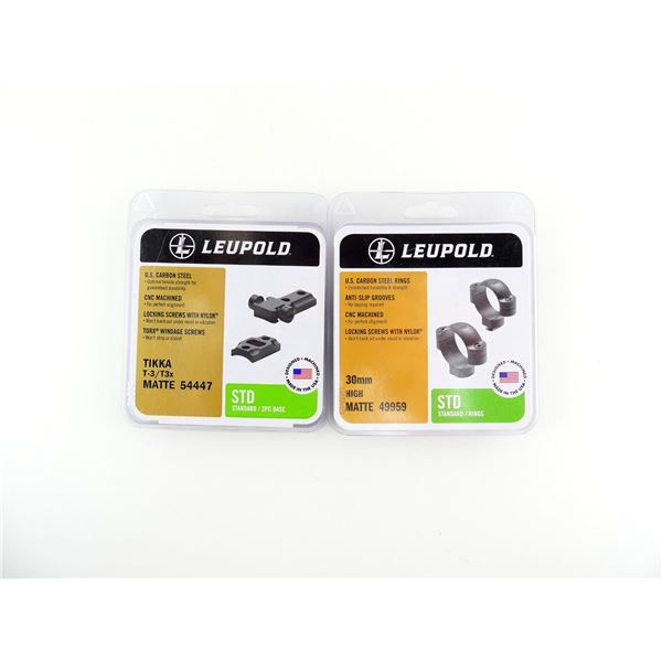 LEUPOLD TIKKA T-3/T3X STANDARD 2-PIECE BASE AND 30MM HIGH RINGS LOT