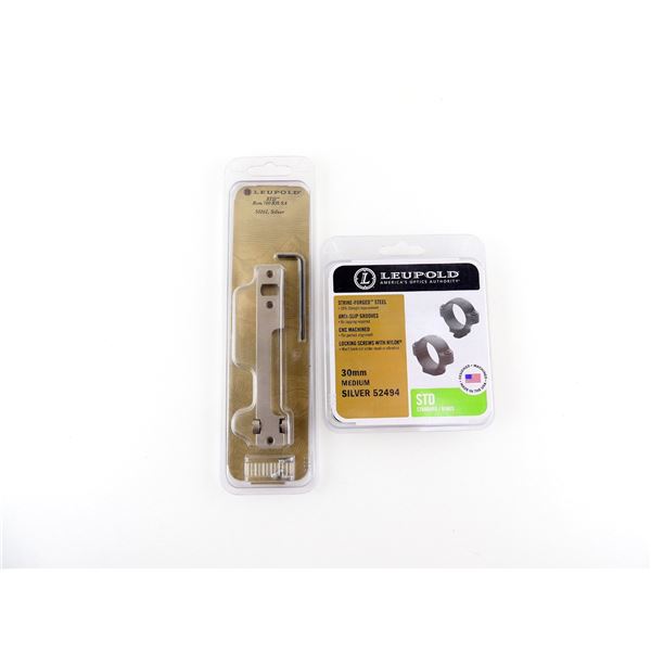 LEUPOLD SILVER REMINGTON 700 RIGHT-HAND SHORT ACTION STANDARD BASE AND 30MM MEDIUM SILVER RINGS LOT