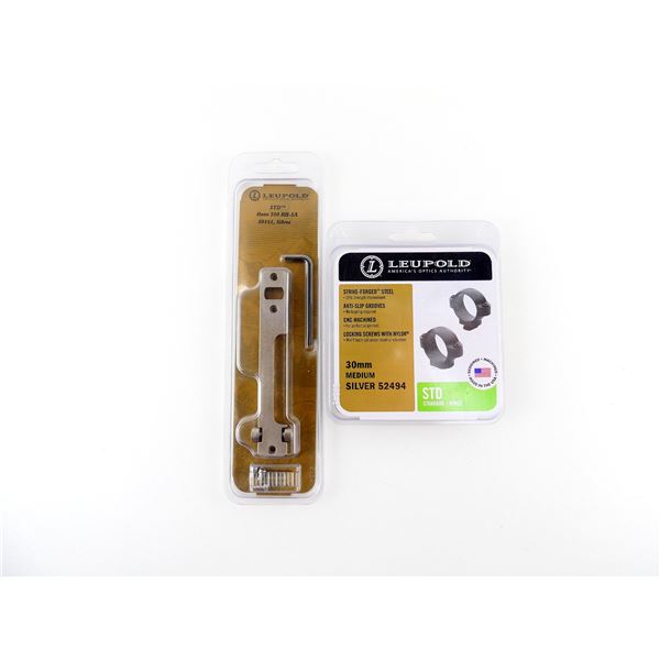 LEUPOLD SILVER REMINGTON 700 RIGHT-HAND SHORT ACTION STANDARD BASE AND 30MM MEDIUM SILVER RINGS LOT