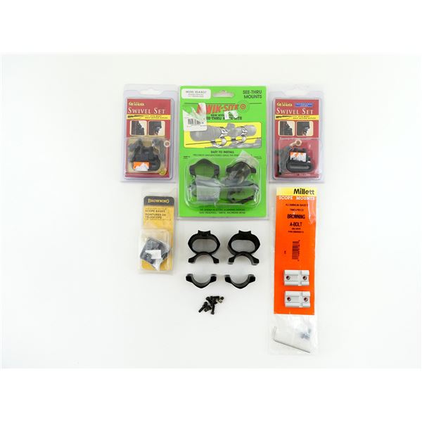ASSORTED BROWNING RINGS / BASES AND ALLEN BOLT ACTION RIFLE SLING SWIVELS LOT