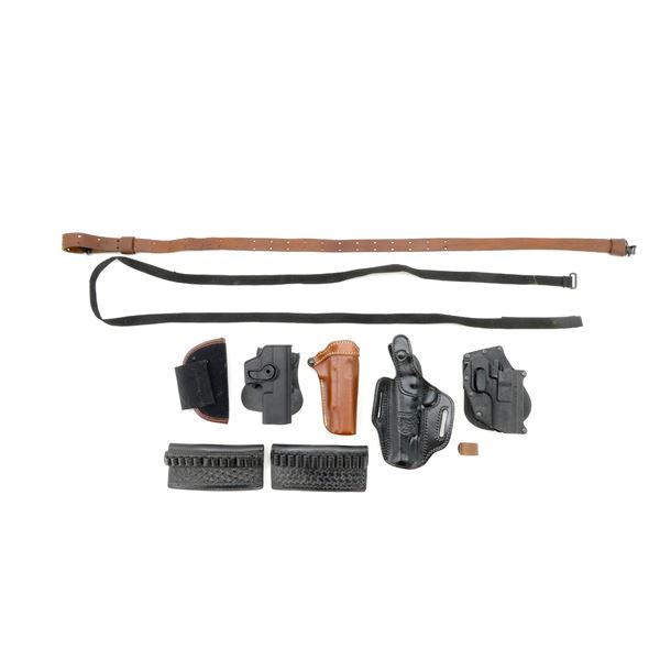 ASSORTED HOLSTERS / SLING / AMMO POUCHES LOT