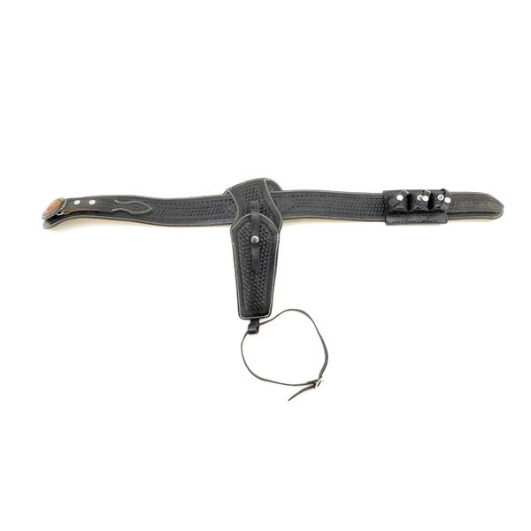 BLACK LEATHER BELT WITH HOLSTER AND SPEED LOADER HOLSTER LOT