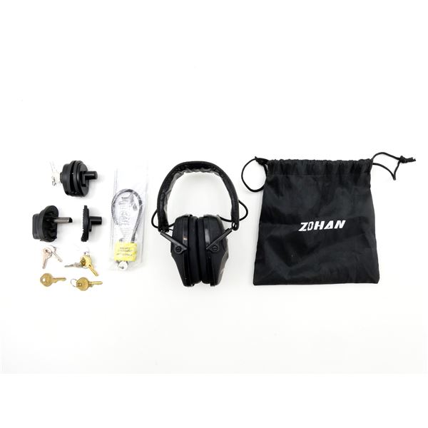 ASSORTED TRIGGER / CABLE LOCKS AND ZOHAN HEARING PROTECTION LOT