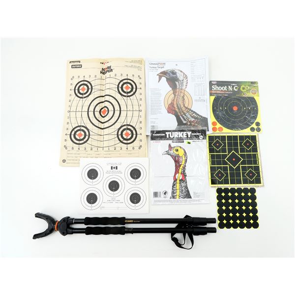 VANGUARD QUEST B62 SHOOTING STICK AND ASSORTED TARGETS LOT