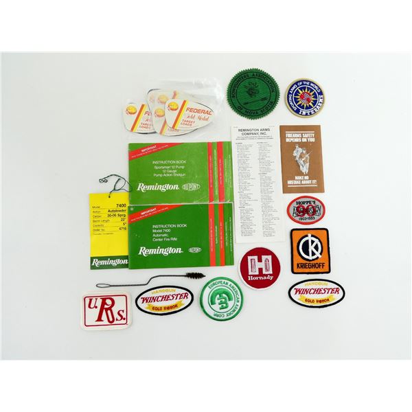 FEDERAL EYE GLASSES SHADES / ASSORTED BADGES / REMINGTON USER MANUALS LOT