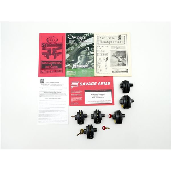MASTER / BELLOCK KEYED TRIGGER LOCKS AND ASSORTED FIREARM INSTRUCTION MANUALS LOT