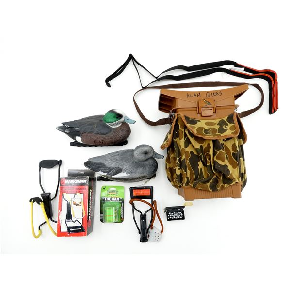 WOODSTREAM MODEL 9080 HUNTING SEAT / REDHEAD DECOY MALLARD DUCKS / SLINGSHOT LOT