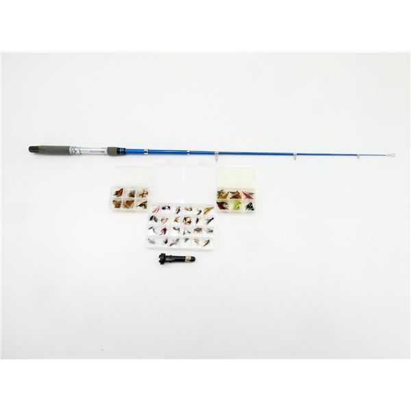 TELESCOPING SPINNING ROD AND TACKLE BOXES WITH FISHING FLIES LOT