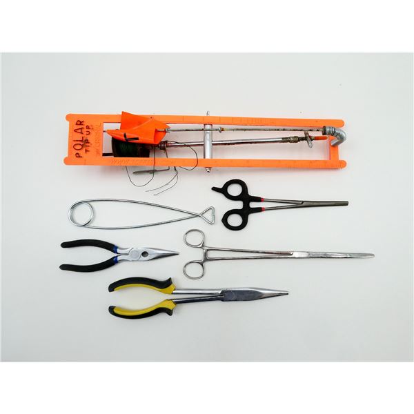 POLAR TIP UP AND ASSORTED FISHING TOOLS LOT