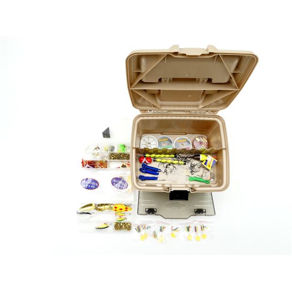 FLAMBEAU T4 MULTILOADER STORAGE BOX WITH ASSORTED FISHING TACKLE LOT