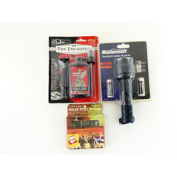 ** PICK UP ONLY ** RABBIT URINE / PREDATOR CALL / FLASHLIGHT / FUEL STICKS LOT