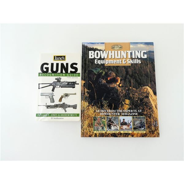 "JANE'S GUNS RECOGNITION GUIDE" FIFTH EDITION AND "BOWHUNTING EQUIPMENT & SKILLS" BOOKS LOT