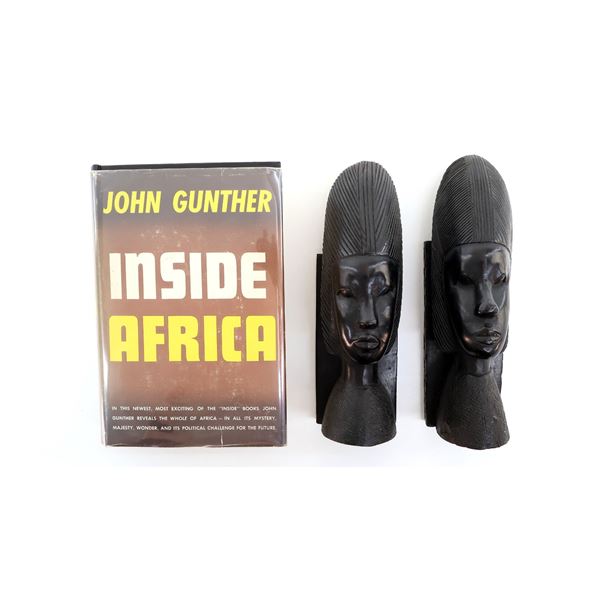"INSIDE AFRICA" BOOK WITH HAND CARVED BOOKENDS LOT