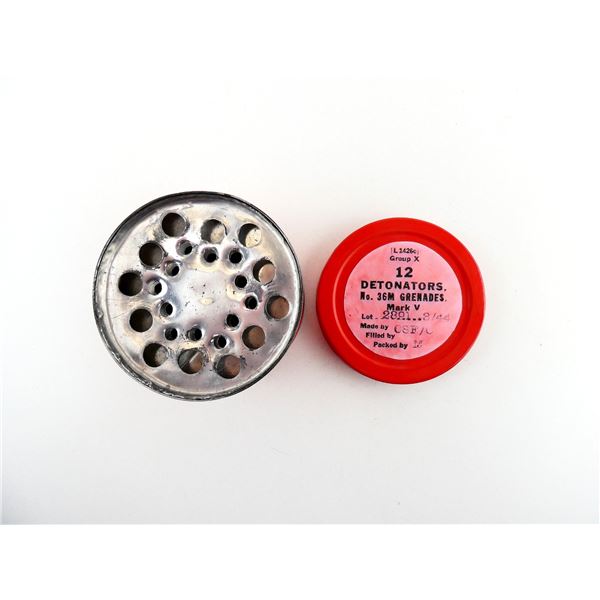 WWII CANADIAN / BRITISH MILLS BOMB DETONATORS TIN