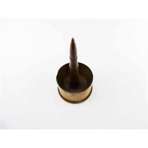 WWII BRITISH 76MM BRASS CASING AND .50 CAL. M2 TRENCH ART ASHTRAY