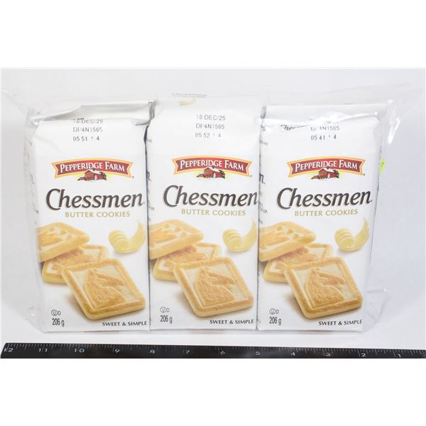 THREE PACKS OF CHESSMEN BUTTER COOKIES 206G EACH