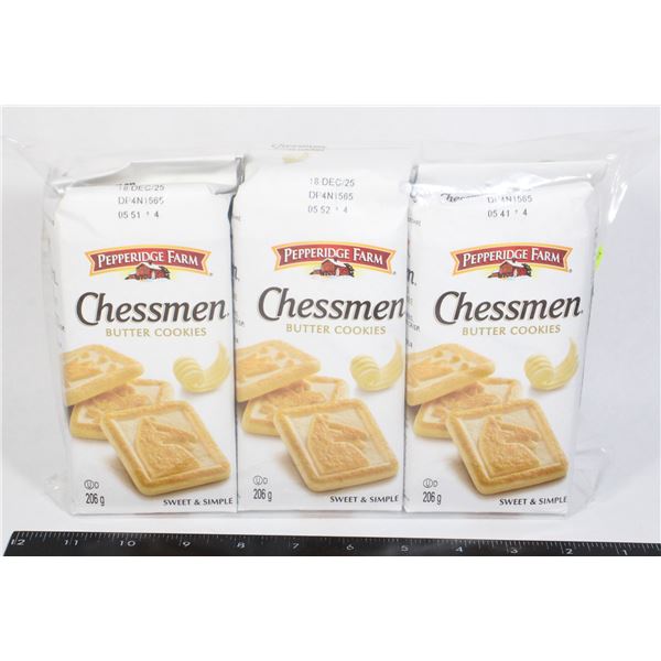 THREE PACKS OF CHESSMEN BUTTER COOKIES 206G EACH