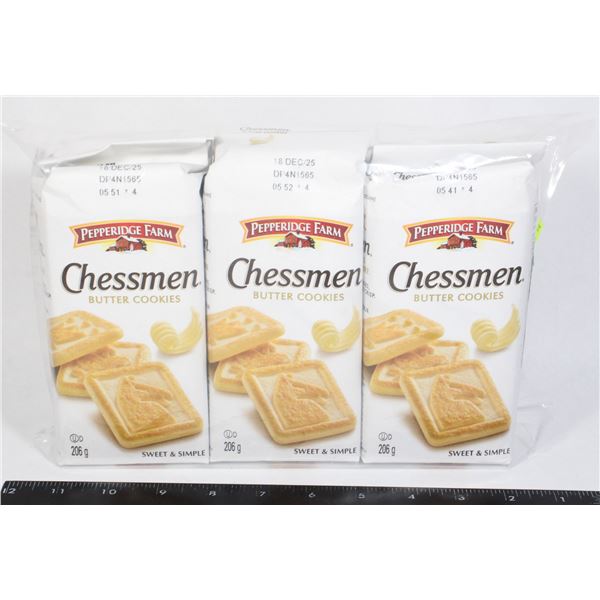 THREE PACKS OF CHESSMEN BUTTER COOKIES 206G EACH
