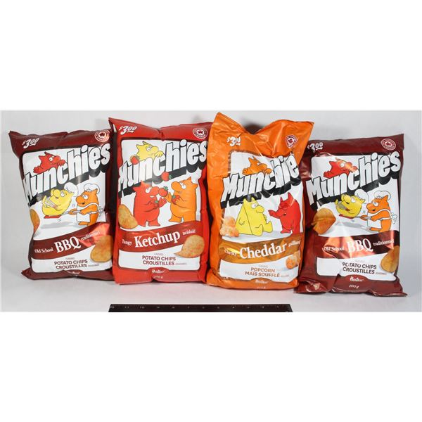 FOUR PACK OF ASSORTED MUNCHIES CHIPS 200G EACH