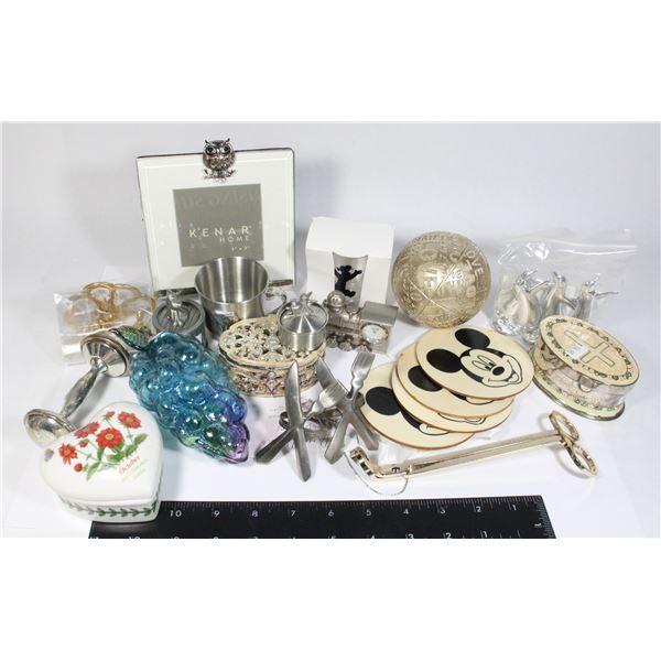 FLAT OF BABY TRINKETS INCL. DISNEY CHARACTERS