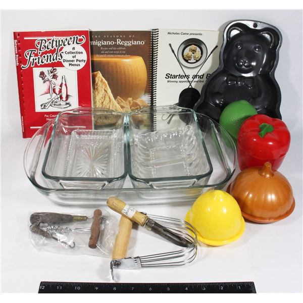 GLASS BAKING TRAYS, KITCHENWARE, COOKBOOKS