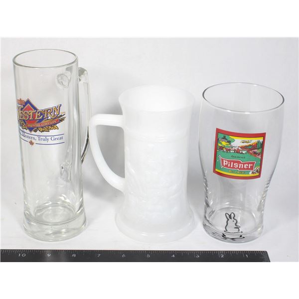 BEER MUG COLLECTABLES INCLUDING PILSNER AND MILK GLASS