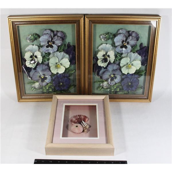 FRAMED FLOWERS AND SHELLS HOME DECOR