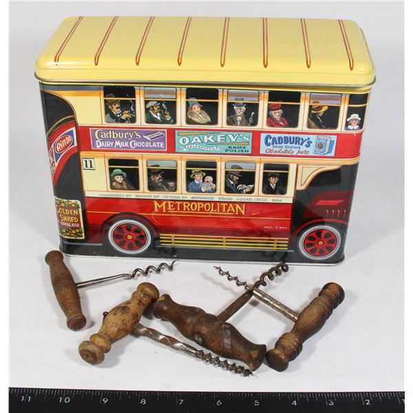 VINTAGE STYLE DECORATIVE TIN & CORKSCREWS