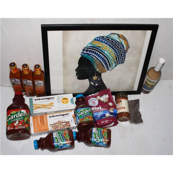 LOT OF FOOD ITEMS PAST BEFORE DATE + FRAMED PICTURE