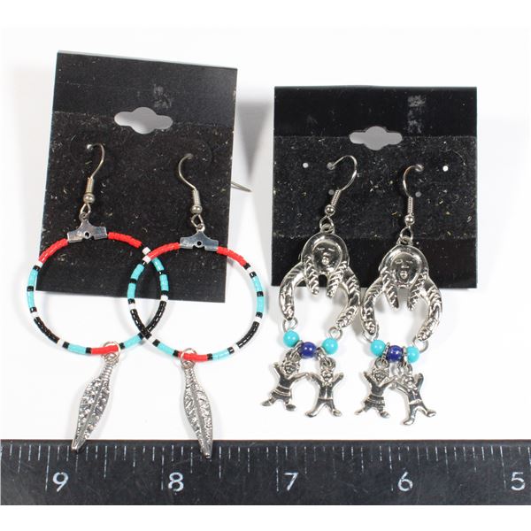 2 PAIRS OF NATIVE DESIGN DANGLE EARRINGS