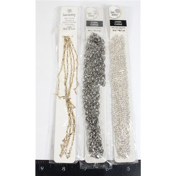 LOT OF 3 BEAD LANDING CHAINS ONE 36" (91.4CM) BAR