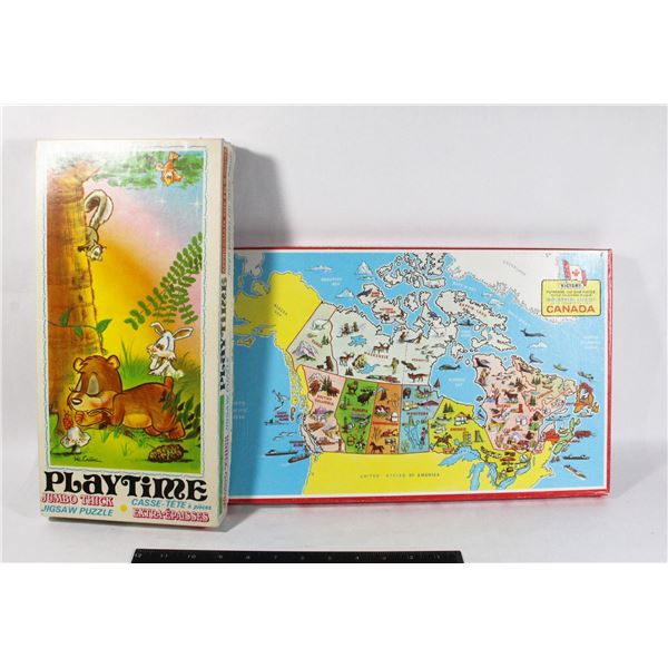 TWO VINTAGE PUZZLES INCLUDING PLAYTIME, AND MAP
