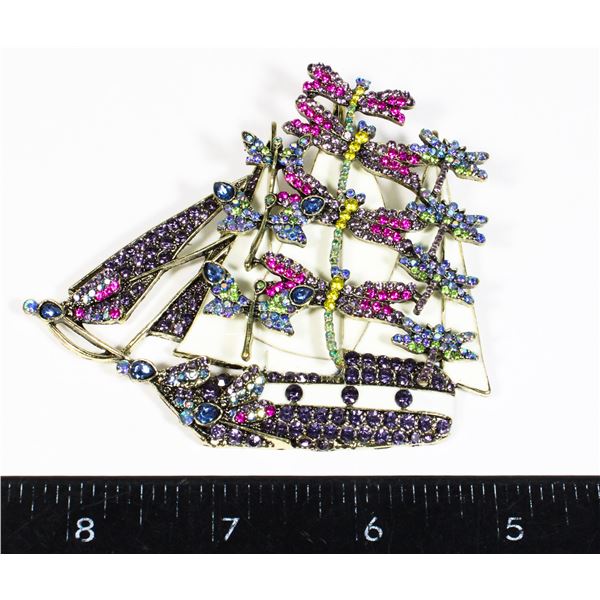 NEW LARGE RHINESTONE BUTTERFLY/DRAGON FLY SHIP