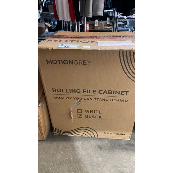MOTION GREY BLACK ROLLING FILE CABINET IN BOX