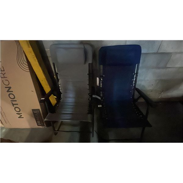 (2) ZERO-GRAVITY FOLDING CHAIRS: 1 GREY & 1 NAVY