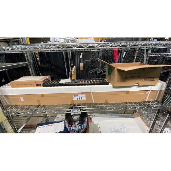 FAUX WOOD BLINDS, ZUNN BLACK DRAIN GRATE, UPPER RAIL CONNECTORS & 10" NAIL PEGS