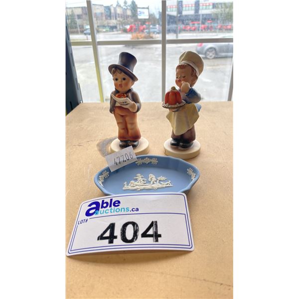 2 GOEBEL FIGURINES & SMALL WEDGEWOOD DISH