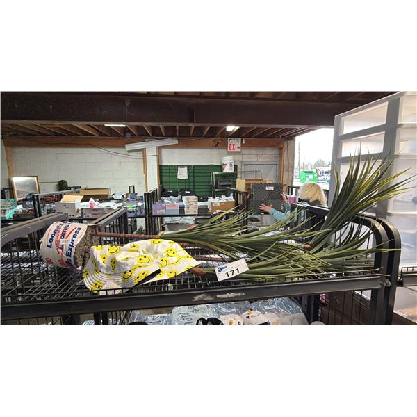 ARTIFICIAL PALM TREE & 2 SMILEY FACE BUCKET HATS