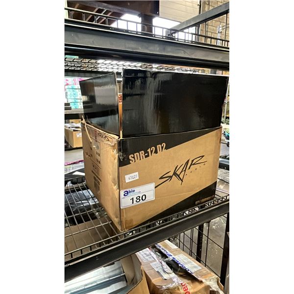 SKAR SUBWOOFER, BOTTLE OF LEVITOX SUPPLEMENTS & FLEXIBLE DUCT PIPES