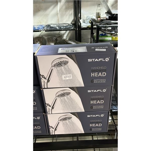 *NEW IN BOX* (3) SITAFLO HANDHELD SHOWER HEADS WITH 6 MASSAGE SETTINGS