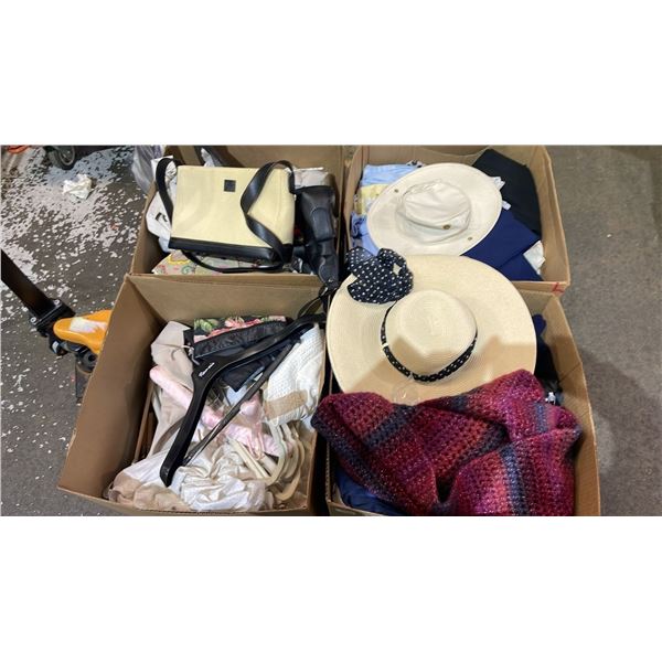 PALLET OF ASSORTED ITEMS INCLUDING; CLOTHING, HATS, HANDBAGS & MORE
