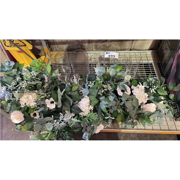 ASSORTED SIZE GLASS VASES & FAUX FLOWERS