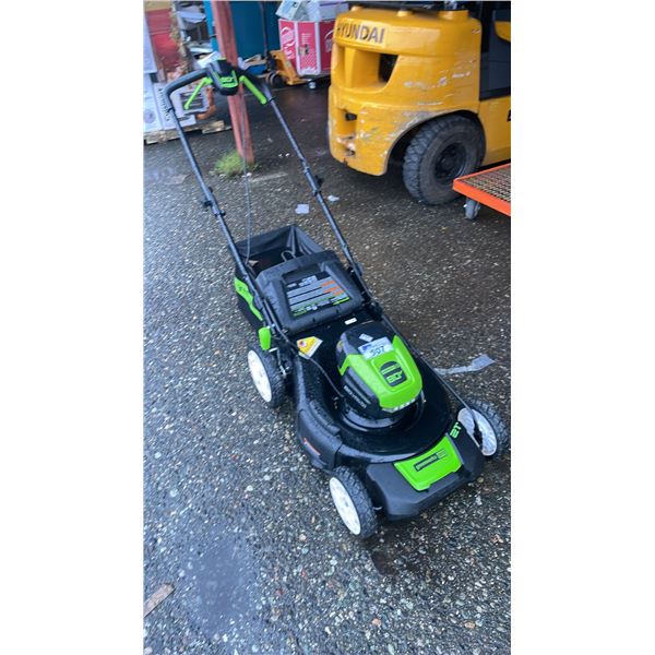 GREENWORKS PRO 80V CORDLESS MOWER WITH REAR BAG (NO BATTERY OR CHARGER, UNKNOWN WORKING CONDITION,