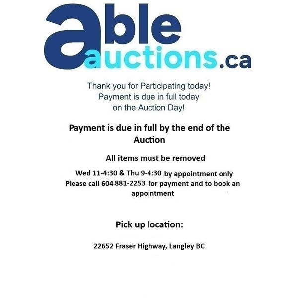 All items must be removed Wed Feb 18 11-6:30 & Thurs Feb 19 9-4:30pm by appointment