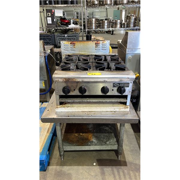 SATURN COMMERCIAL STAINLESS STEEL 4-BURNER GAS COUNTERTOP HOT PLATES WITH 2-TIER STAINLESS STEEL