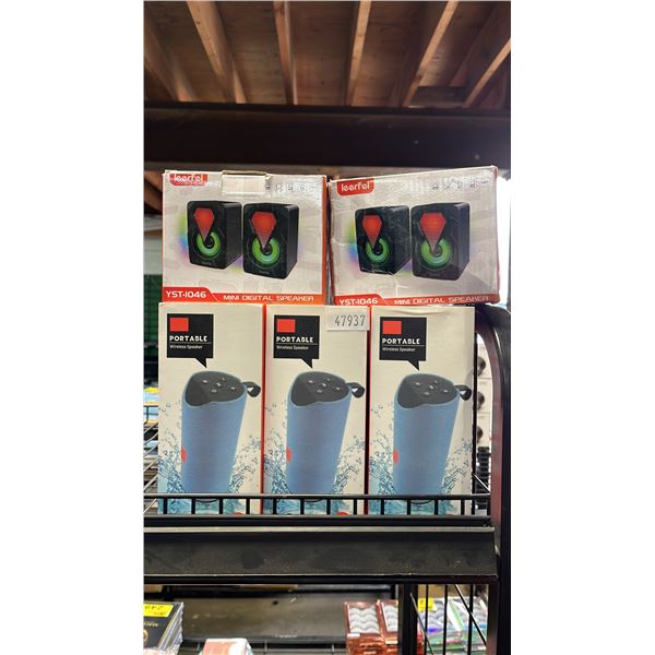 (3) PORTABLE WIRELESS SPEAKERS AND (2) SETS OF MINI DIGITAL SPEAKERS
