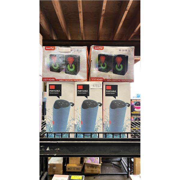 (3) PORTABLE WIRELESS SPEAKERS AND (2) SETS OF MINI DIGITAL SPEAKERS