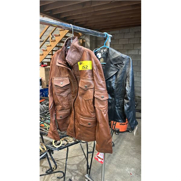 (2) VIP LEATHERS CANADA LEATHER JACKETS : BROWN SIZE-L / BLACK SIZE-M