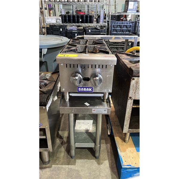 BABAK 2-BURNER GAS HOT PLATE ON ROLLING STAND