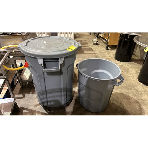 LARGE ROLLING GARBAGE BIN AND SMALLER STATIONARY GARBAGE BIN